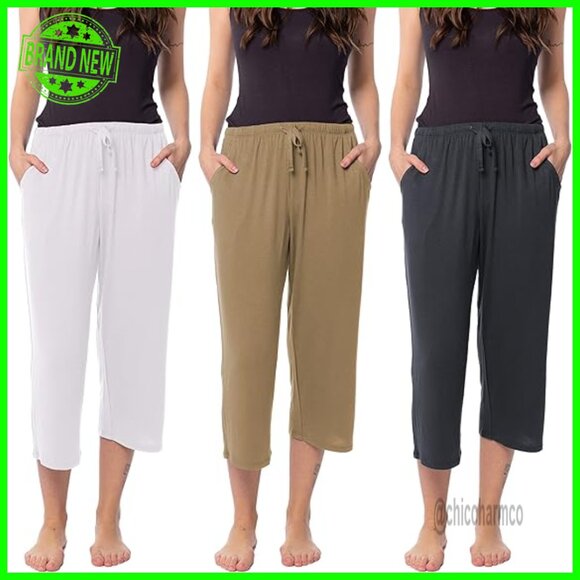 Capri Lounge Pants with Pockets Drawstring Waist Stretch Fabric